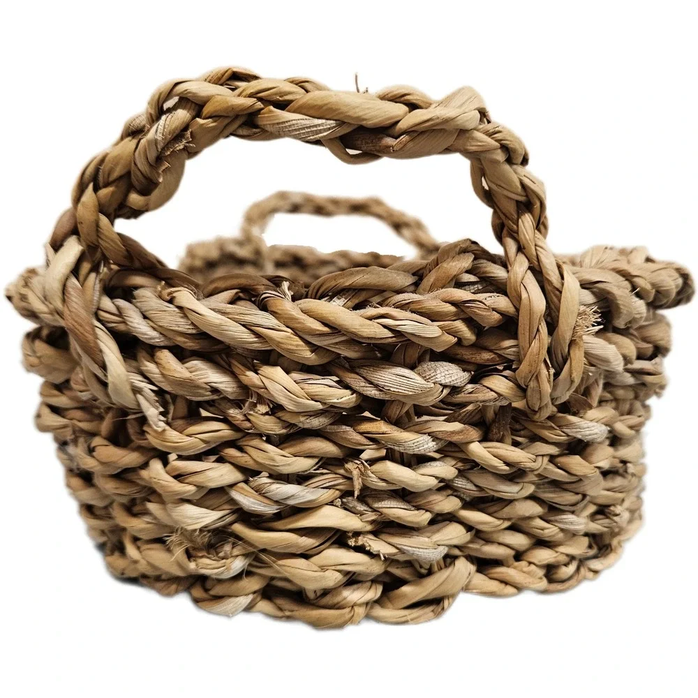 Natural Handwoven Oval Seagrass Storage/Bread Basket W/ Handles Rustic Boho